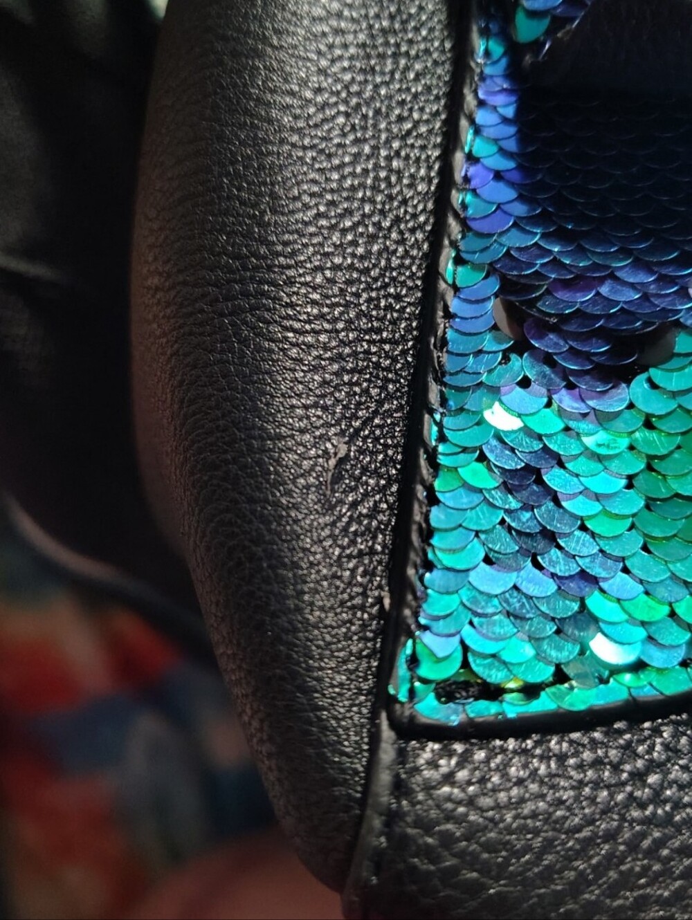 Betsey Johnson Black Satchel with Green-Blue Sequin Bow - Picture 2 of 2